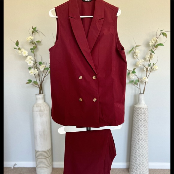 Pants and blazer set -notched collar top-double button at front-high waist pants - Picture 4 of 7